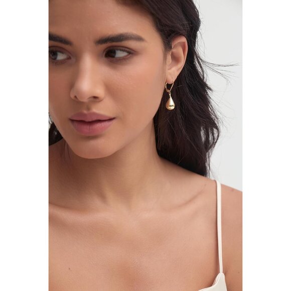 Women's 14k Gold Plated Post Waterdrop Dangle Drop Hoop Earrings Jewelry Gifts - Picture 3 of 8